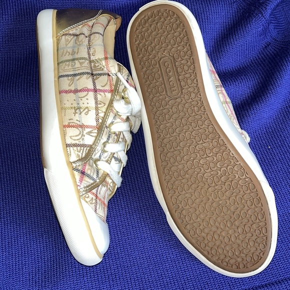 Coach  Barrett sneakers gold trim plaid Sz 10B - Picture 4 of 7